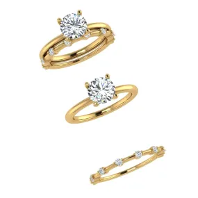 Half Eternity Spaced Diamonds Band and Solitaire Ring