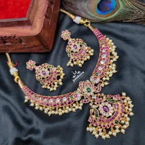 Peacock Kaante Style Real Kempu Necklace Set