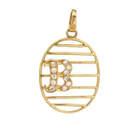 0.11CT Diamond "B" Pendant Set in 18K Yellow Gold W/Oval Frame & Line Accents