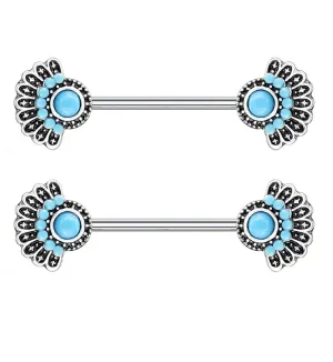 14G Howlite Turquoise Blade Nipple Ring Barbell