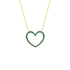 14K Blue Enamel Open Heart Necklace