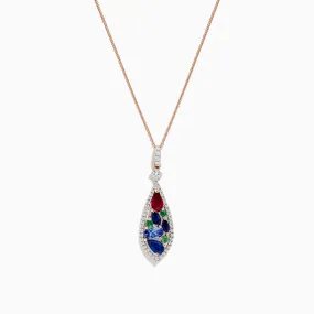 14K Rose Gold Multi Gemstone and Diamond Pendant, 1.45 TCW