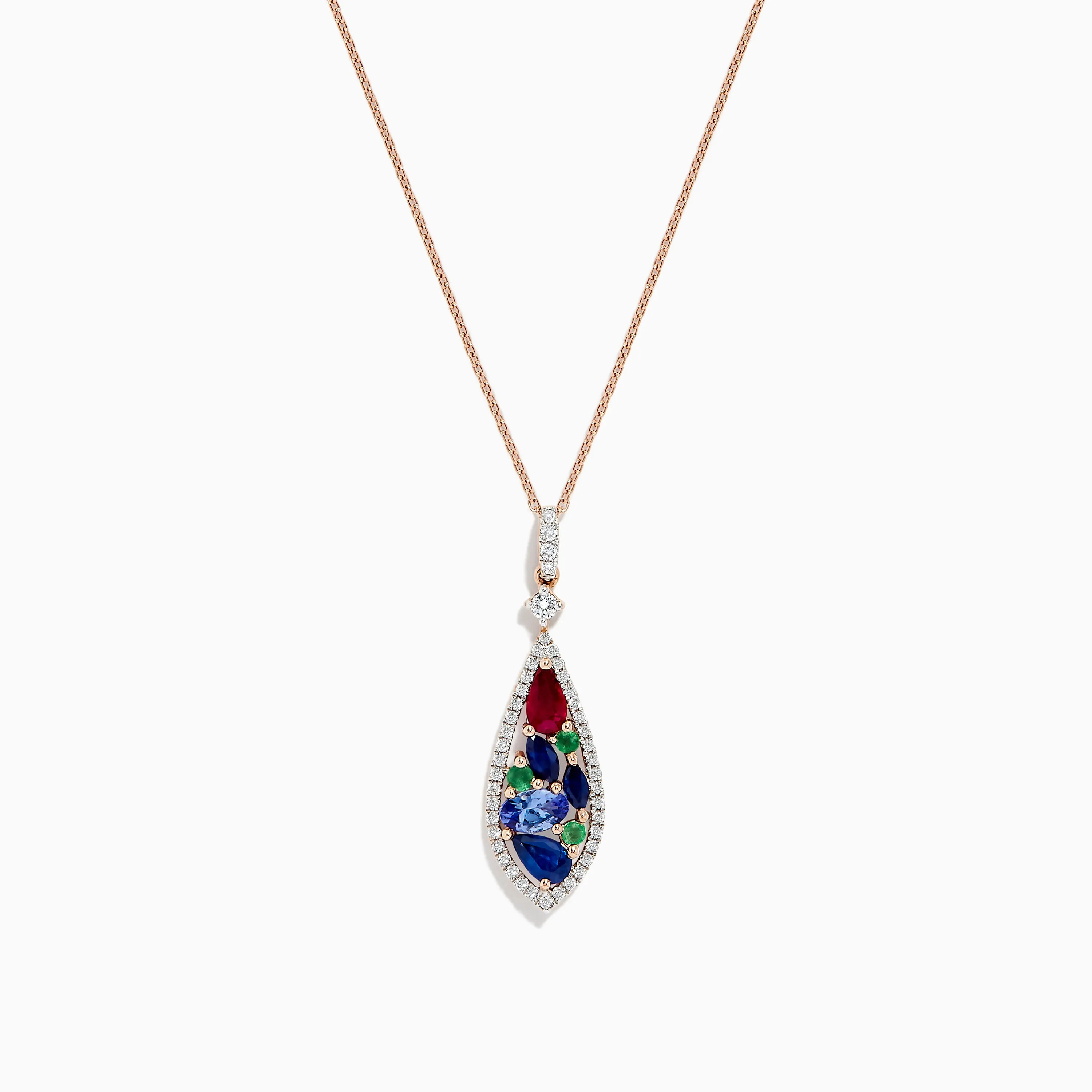 14K Rose Gold Multi Gemstone and Diamond Pendant, 1.45 TCW