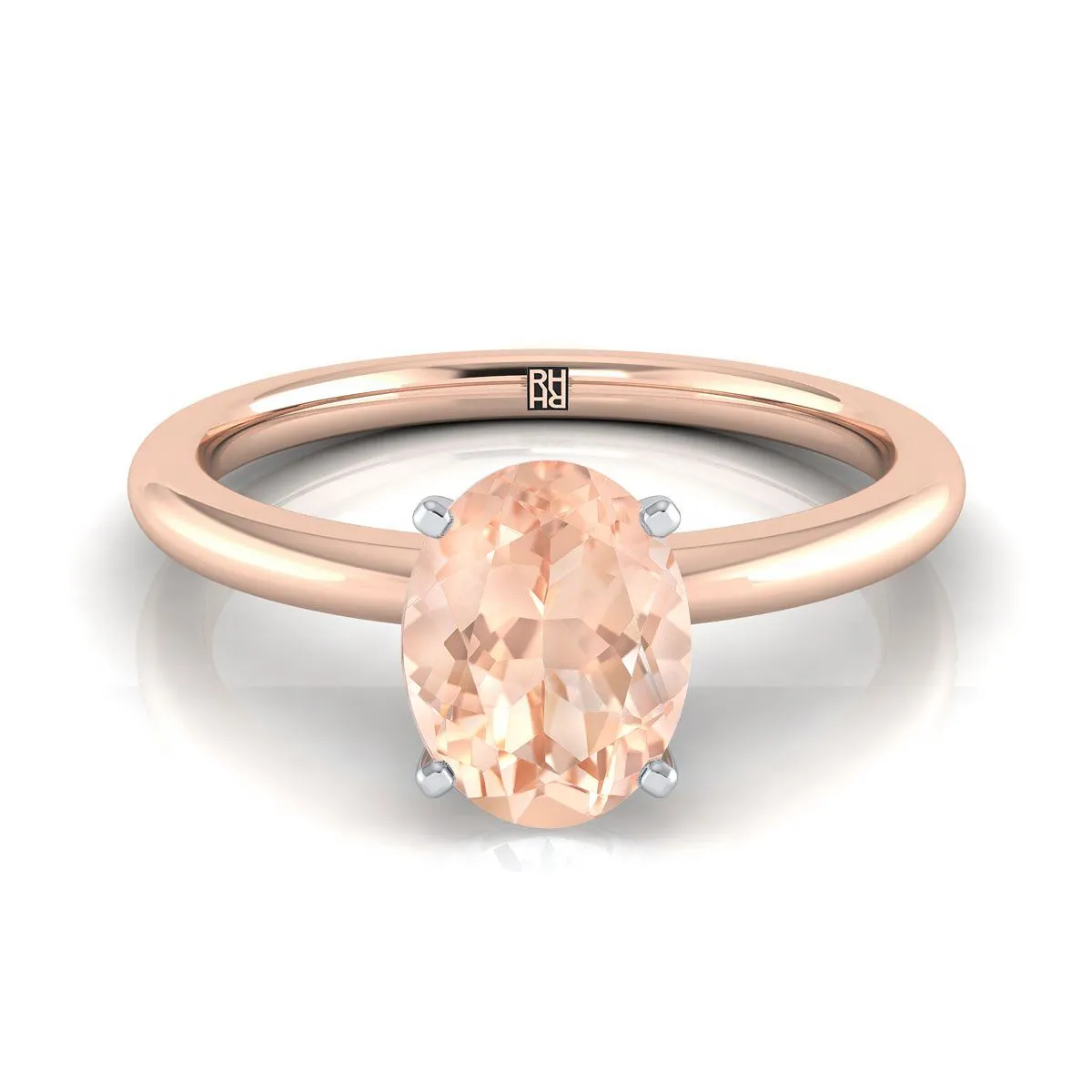 14K Rose Gold Oval Morganite Round Comfort Fit Claw Prong Solitaire Engagement Ring