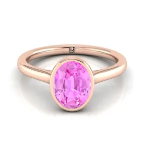 14K Rose Gold Oval Pink Sapphire Simple Bezel Solitaire Engagement Ring