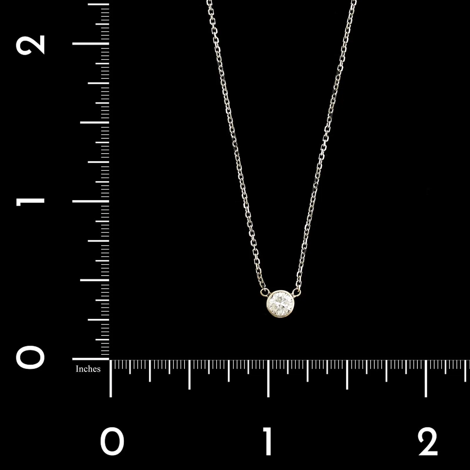 14K White Gold Estate Bezel Set Diamond Solitaire Pendant Necklace