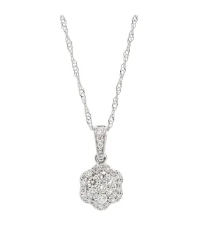 14K White Gold Flower Diamond Cluster Pendant