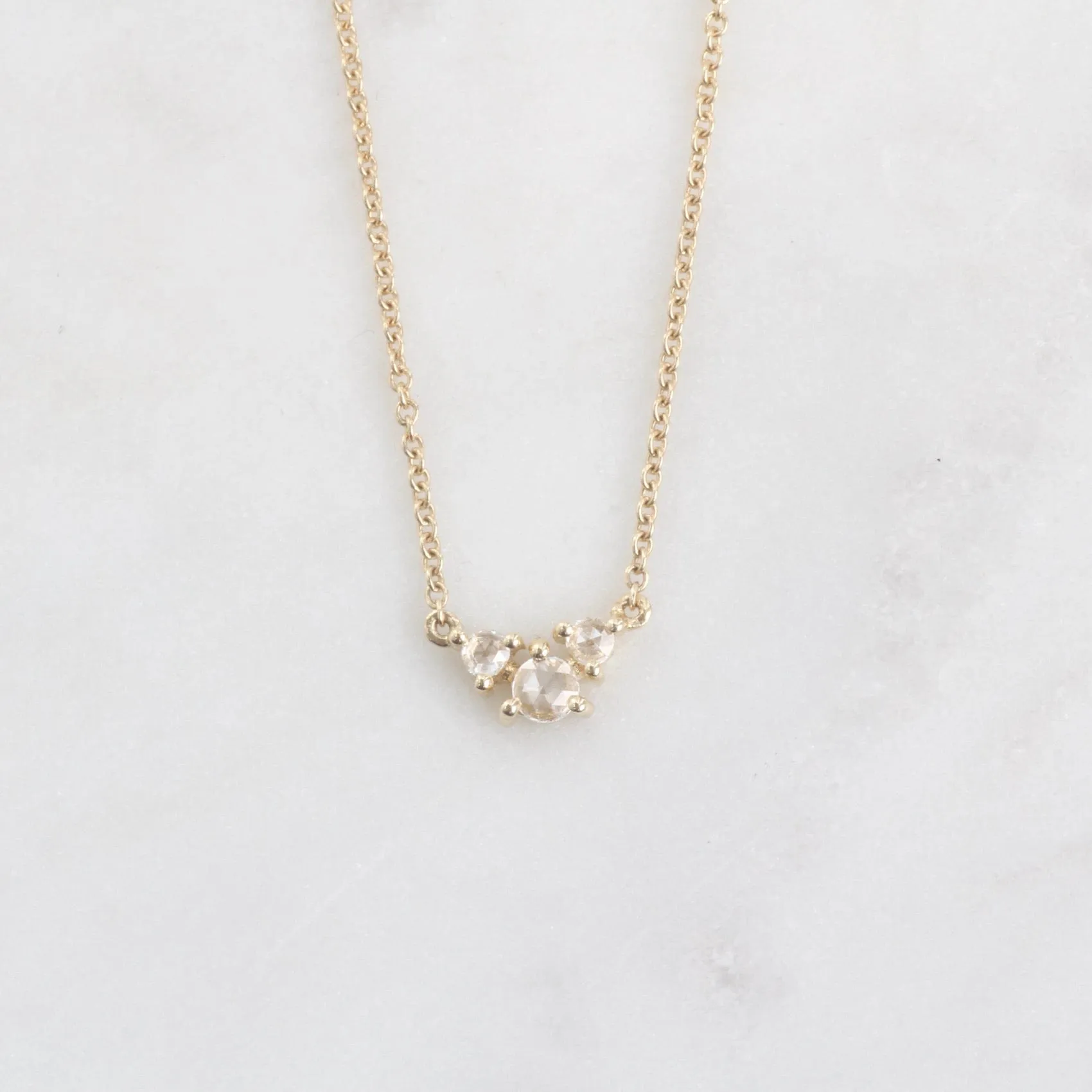 14k Yellow Gold Triple Round Rose Cut Diamond Necklace