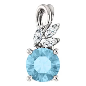 14KT GOLD 0.75 CT AQUAMARINE & 0.10 CTW DIAMOND FLORAL PENDANT