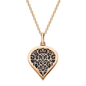 18ct Rose Gold Blue John Flore Filigree Medium Heart Necklace