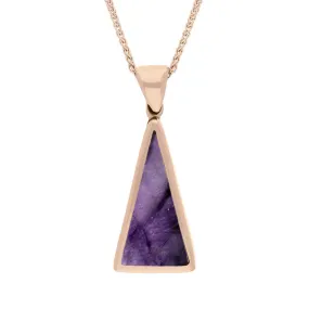 18ct Rose Gold Blue John Mother Of Pearl Small Double Sided Triangular Fob Necklace