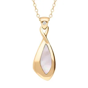 18ct Rose Gold Diamond Pink Mother of Pearl Long Drop Freeform Necklace