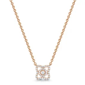 18ct Rose Gold Diamond Set Flower Pendant & Chain