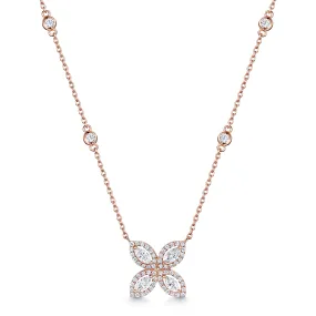 18ct Rose Gold Four Petal Marquise And Round Brilliant Cut Diamond Pendant