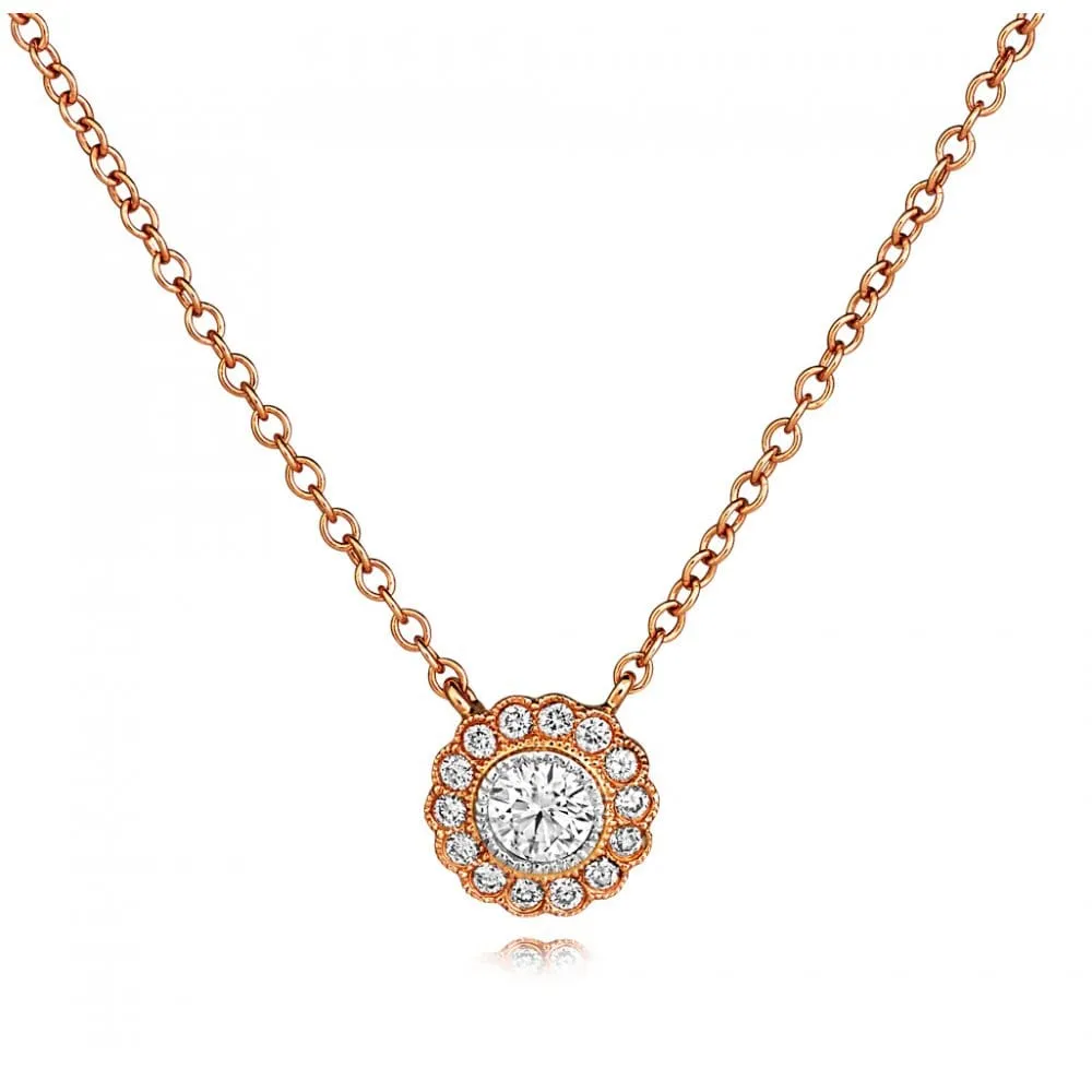 18ct Rose Gold Vintage Style Diamond Cluster Pendant