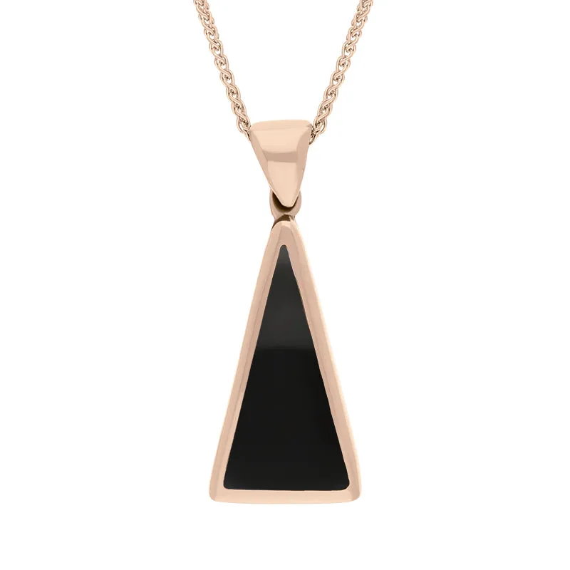 18ct Rose Gold Whitby Jet Malachite Small Double Sided Triangular Fob Necklace