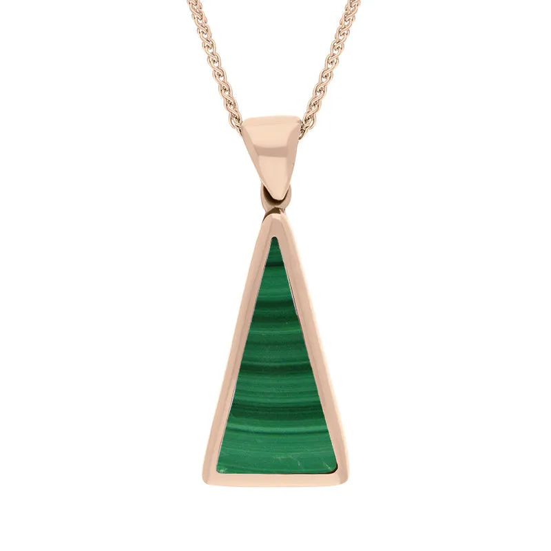 18ct Rose Gold Whitby Jet Malachite Small Double Sided Triangular Fob Necklace