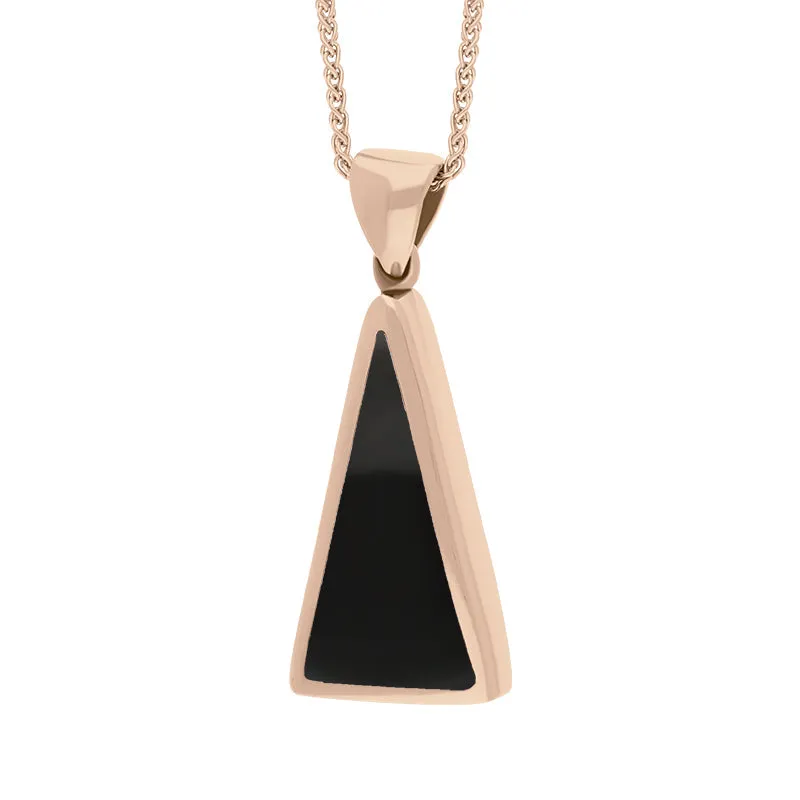 18ct Rose Gold Whitby Jet Malachite Small Double Sided Triangular Fob Necklace