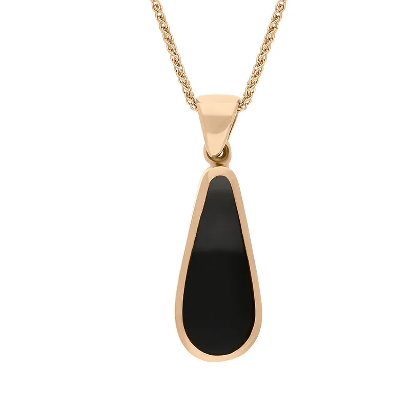 18ct Rose Gold Whitby Jet Mother Of Pearl Small Double Sided Pear Cut Fob Necklace