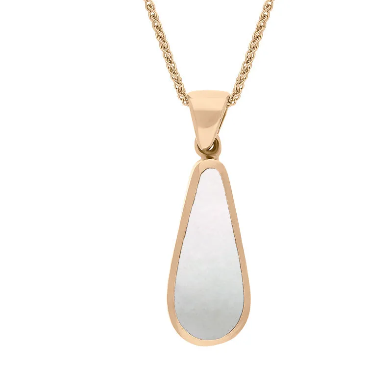 18ct Rose Gold Whitby Jet Mother Of Pearl Small Double Sided Pear Cut Fob Necklace