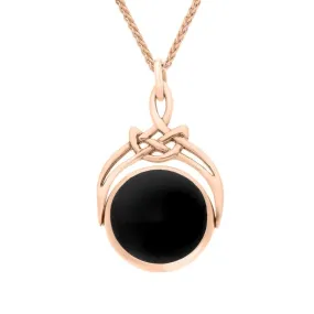 18ct Rose Gold Whitby Jet Round Swivel Fob Necklace