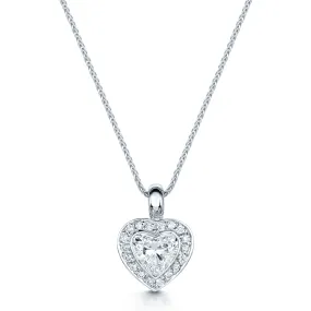 18ct White Gold Heart Shaped Diamond Pendant in a Pave Set Surround