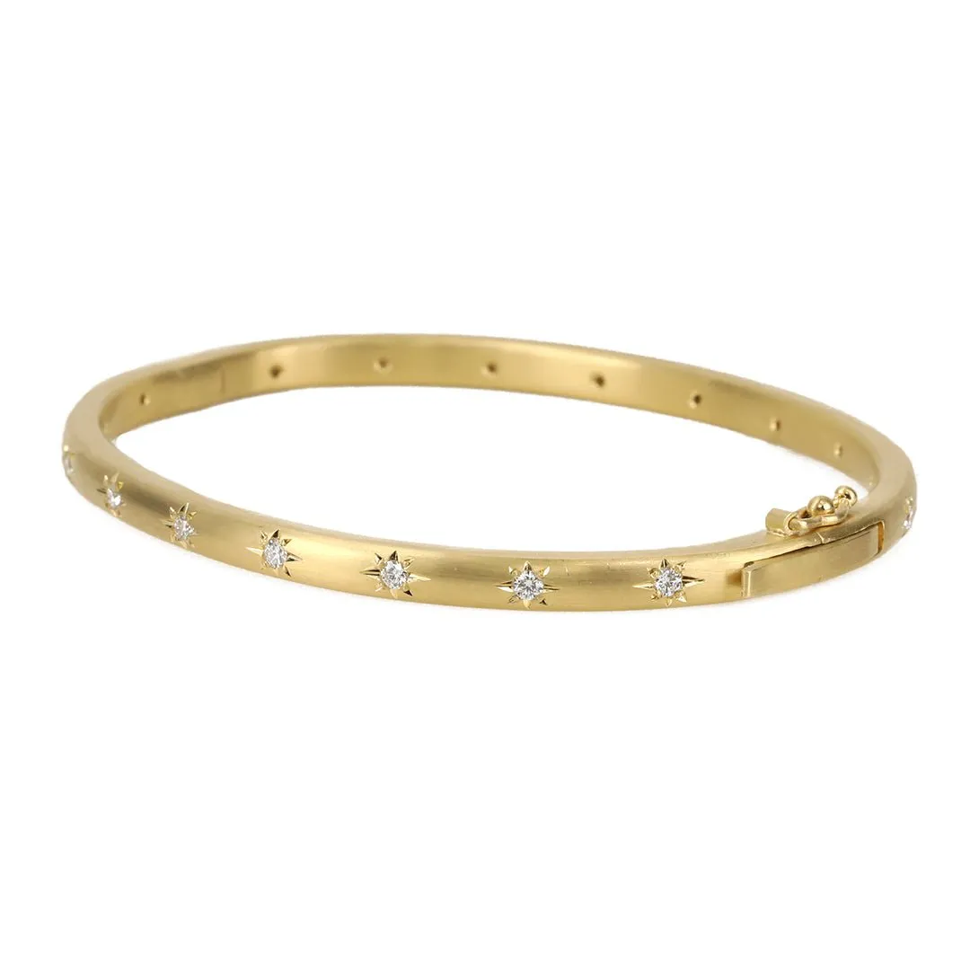 18K Gold Oval Hinged Bangle with 18 Star-Set Diamonds