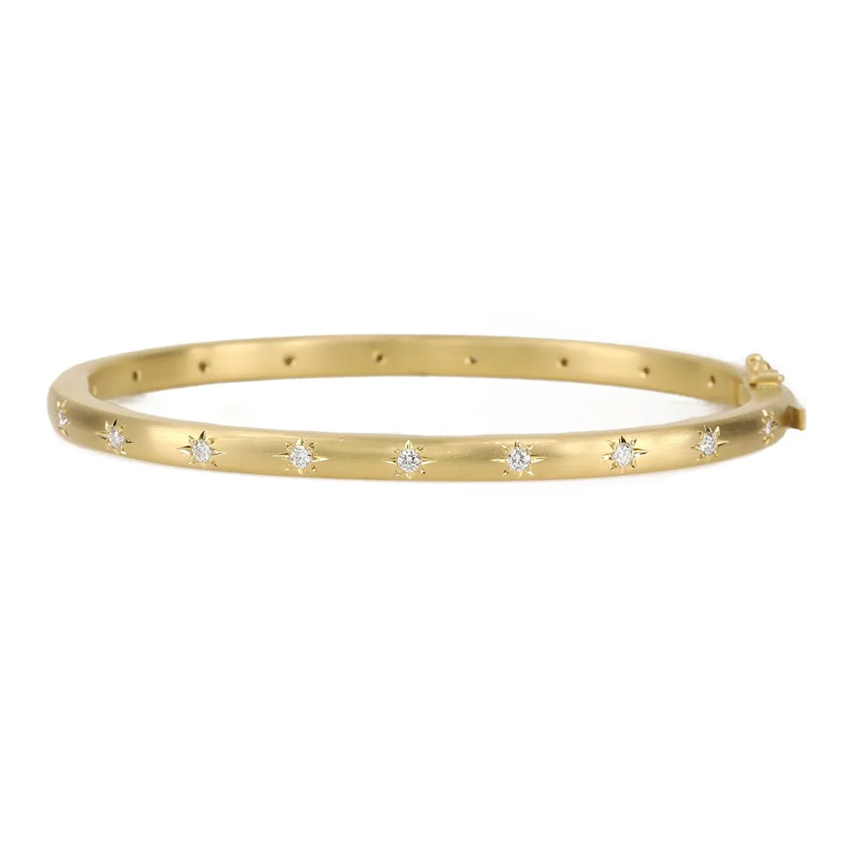 18K Gold Oval Hinged Bangle with 18 Star-Set Diamonds