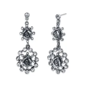 1928 Jewelry Crystal Flower Double Drop Earrings