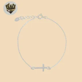 (2-0330-1) 925 Sterling Silver - 1mm Rolo Link Cross Bracelet.