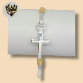 (2-0688) 925 Sterling Silver - 3mm Two Tones Cross Bangle.