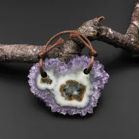 2 Hole Pendant Natural Amethyst Stalactite Flower Pendant Flat Slice Freeform One of a Kind P0189