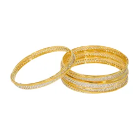 22K Multitone Diamond Cut Gold Bangles, Set of 4