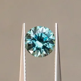 2.35CT ROUND PRECISION CUT MONTANA SAPPHIRE, TEAL BLUE, 7.90X5.22MM