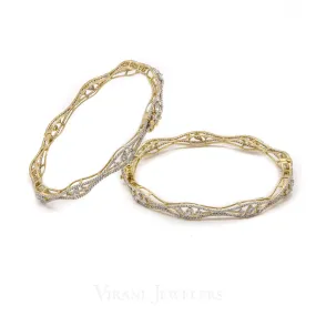 3.84CT Diamond Bangles in 18K Yellow Gold W/Geometric Design, Set of 2