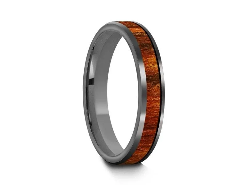 4MM HAWAIIAN Koa Wood Tungsten WEDDING BAND FLAT AND GRAY INTERIOR