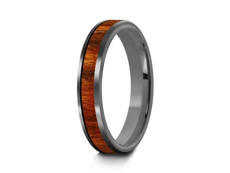 4MM HAWAIIAN Koa Wood Tungsten WEDDING BAND FLAT AND GRAY INTERIOR