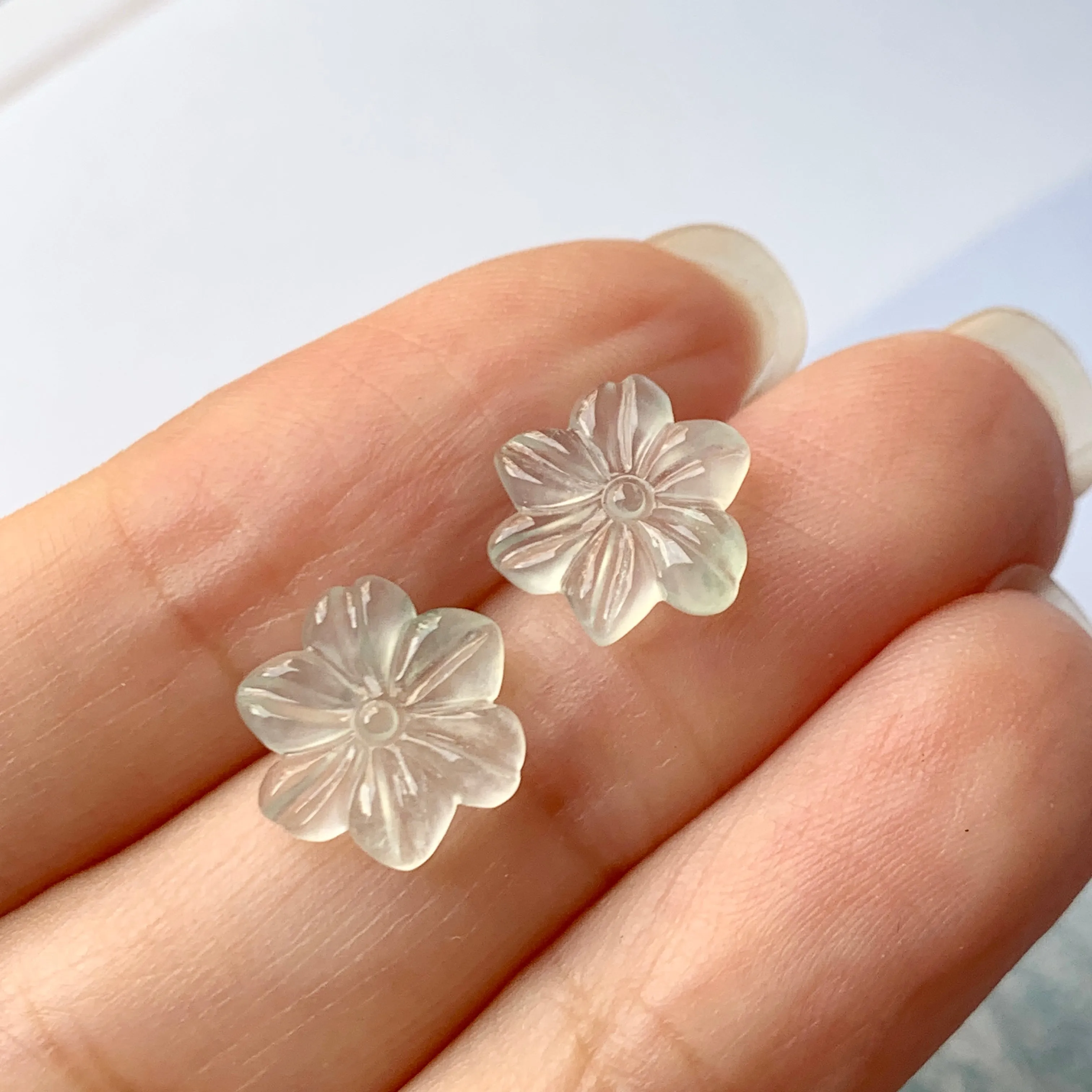 5.25cts Icy A-Grade Natural Floral Jadeite Christmas Flower Pair No.180348