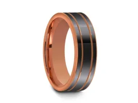 6MM High Polish GRAY Tungsten Wedding Band FLAT AND ROSE GOLD INTERIOR