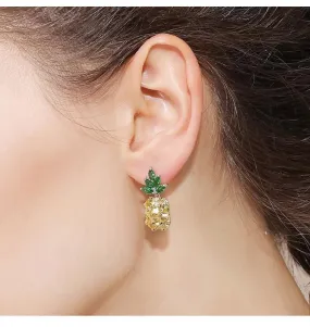 925 Sterling Silver Pineapple Stud Earring for Women with Green Zircon