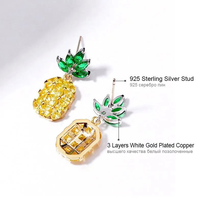 925 Sterling Silver Pineapple Stud Earring for Women with Green Zircon