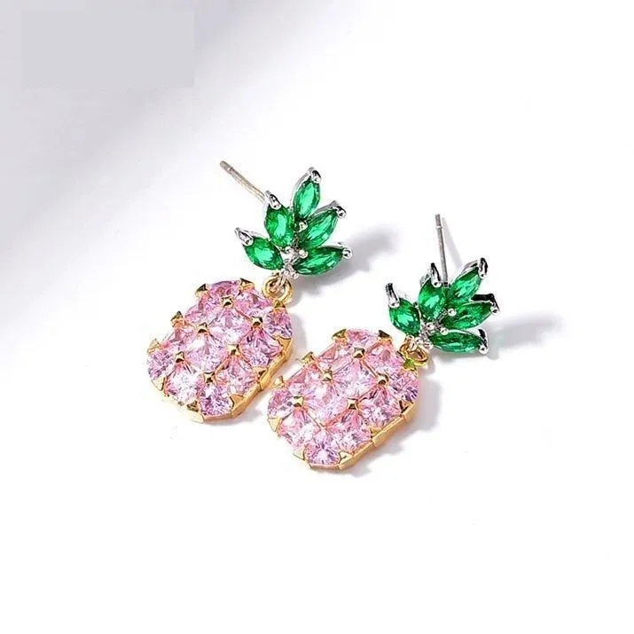 925 Sterling Silver Pineapple Stud Earring for Women with Green Zircon