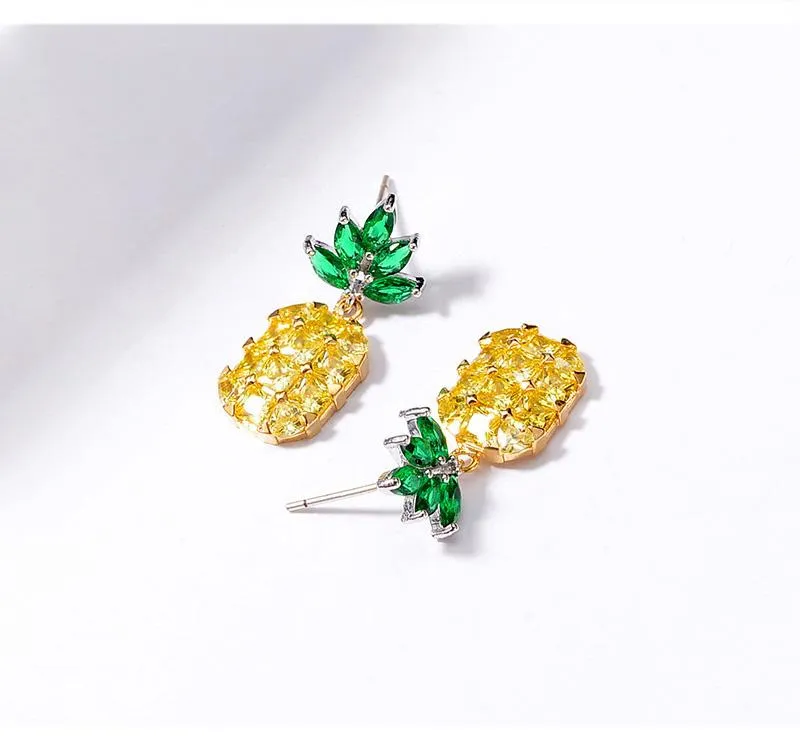 925 Sterling Silver Pineapple Stud Earring for Women with Green Zircon