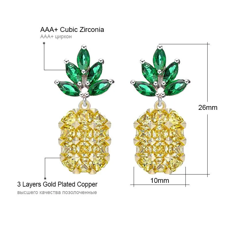 925 Sterling Silver Pineapple Stud Earring for Women with Green Zircon