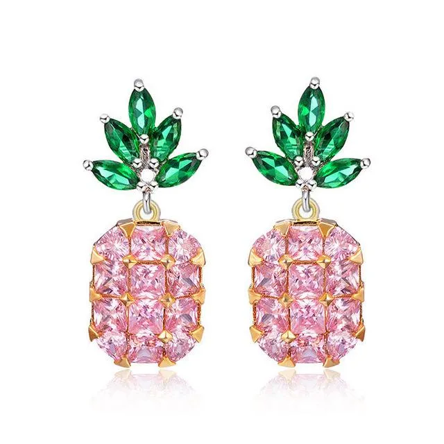 925 Sterling Silver Pineapple Stud Earring for Women with Green Zircon