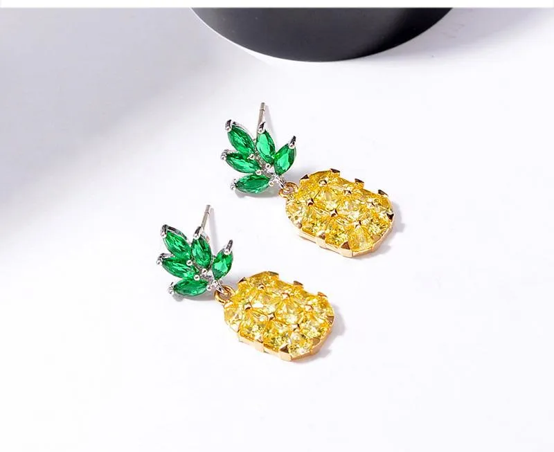 925 Sterling Silver Pineapple Stud Earring for Women with Green Zircon