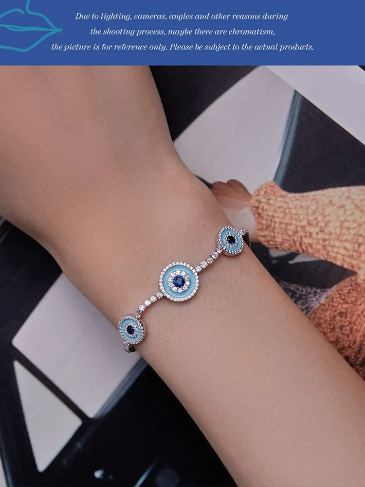 925 Sterling Silver Round Devils Eye Lucky Guarding Bracelet for Women