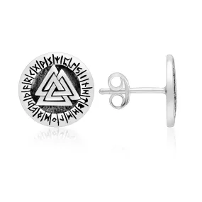 925 Sterling Silver Valknut and Runes Stud Earrings