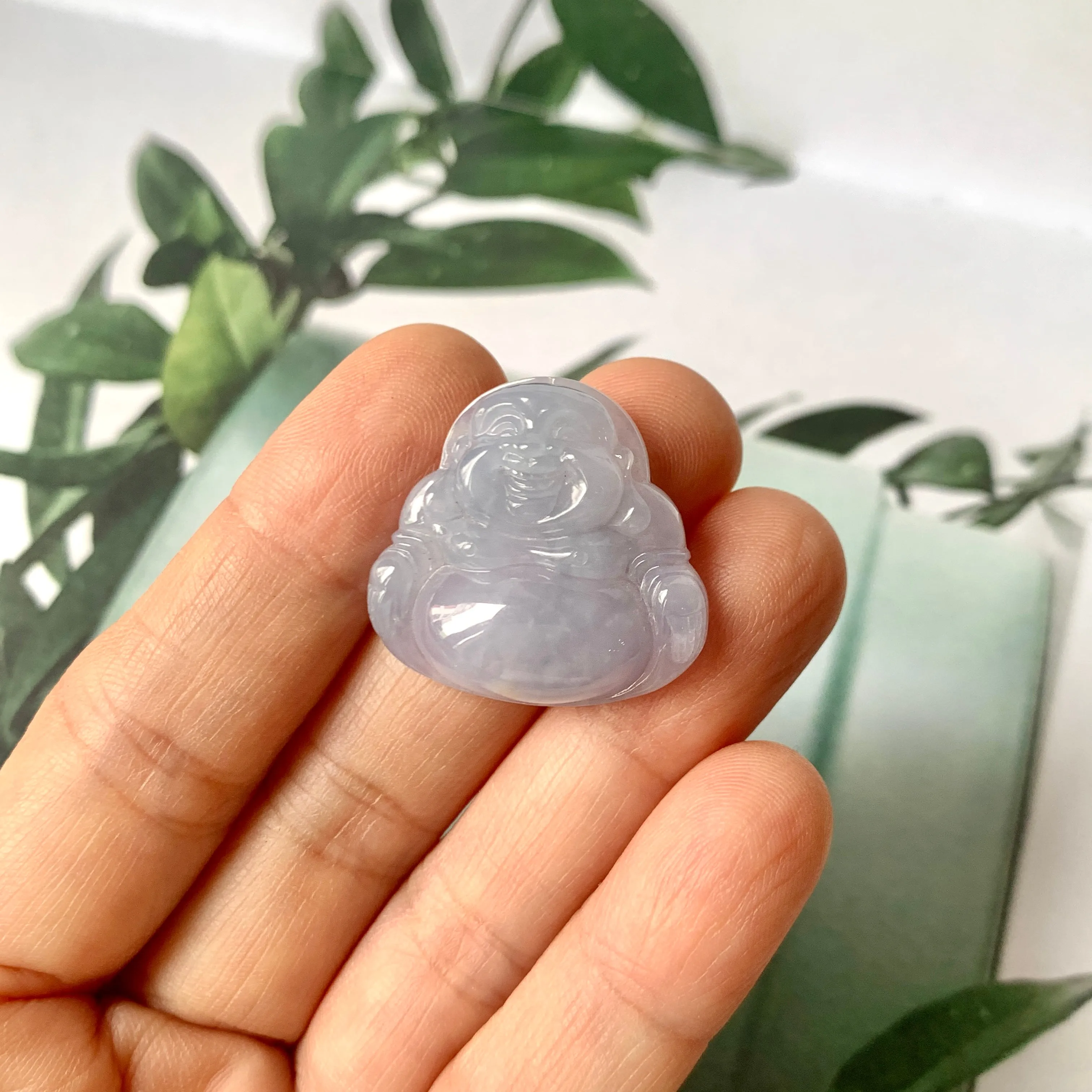 A-Grade Natural Bluish Lavender Jadeite Buddha Pendant No.171138