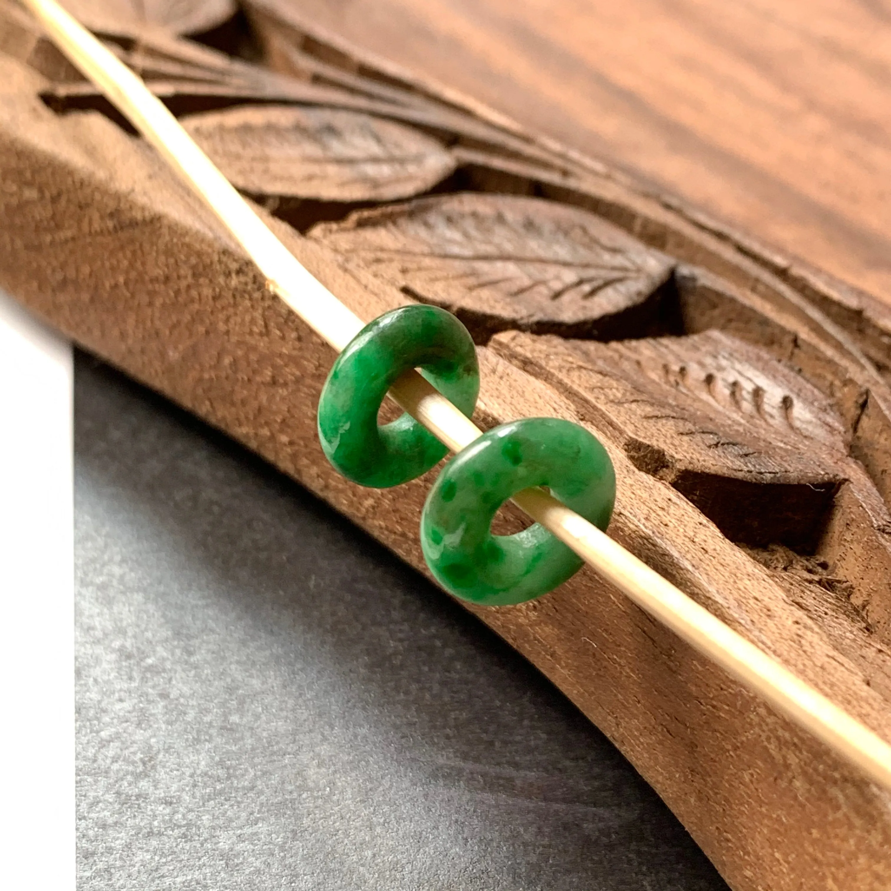 A-Grade Natural Green Jadeite Donut Earring Pair No.180257